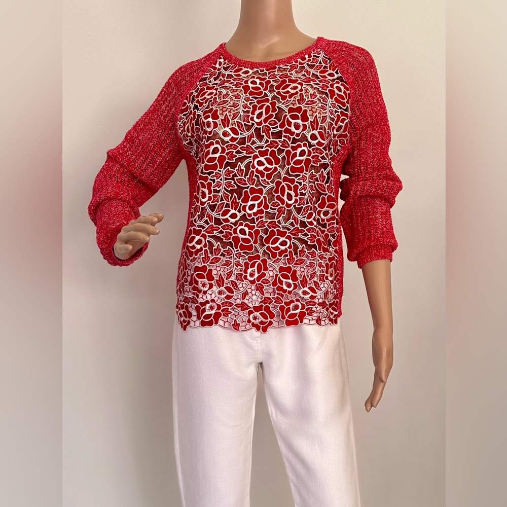 Anthropologie Red Floral Sweater